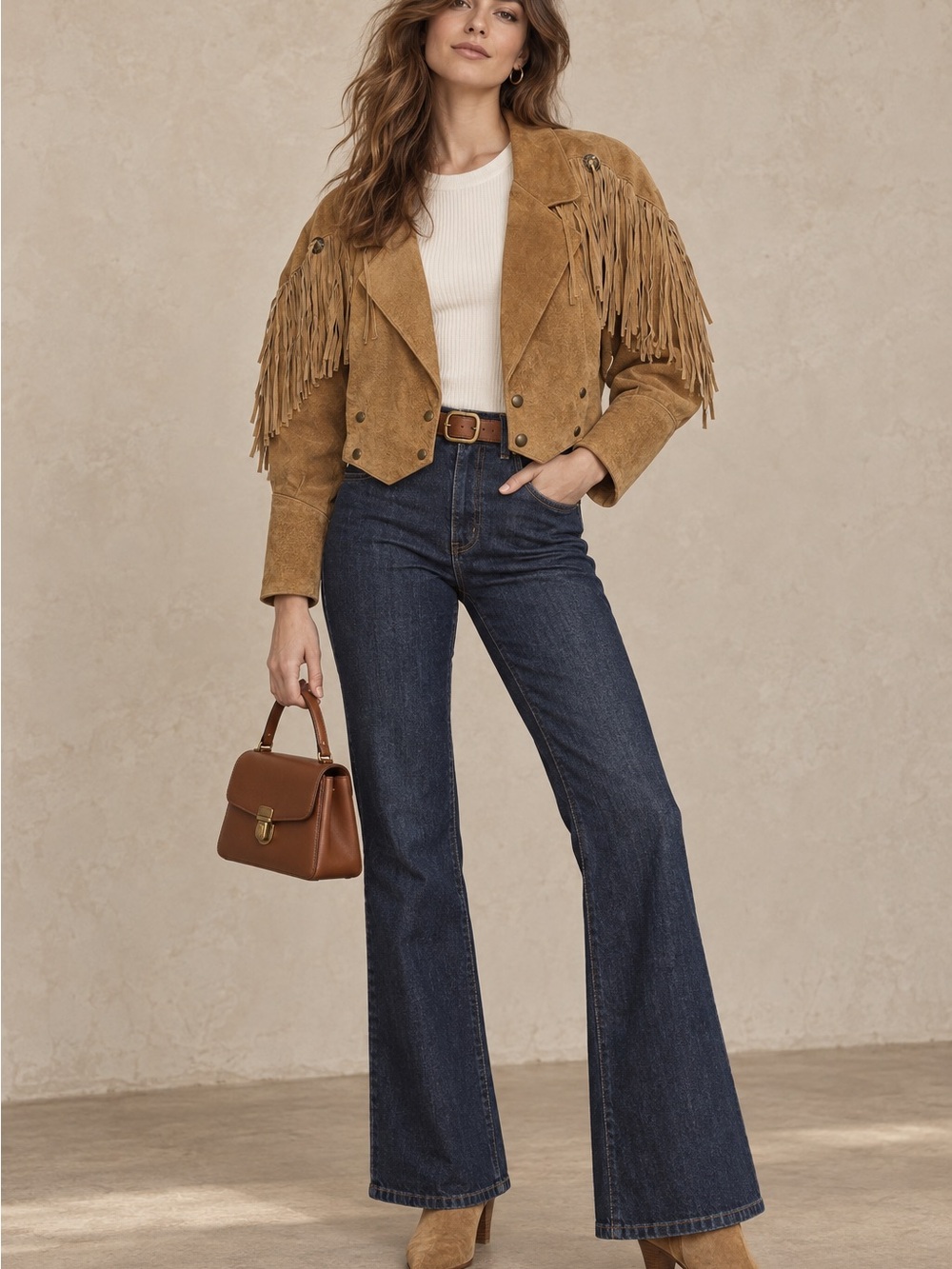 Vintage Suede Fringe Jacket in Tan